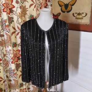 Papell Boutique Vintage XL Black beaded Jacket